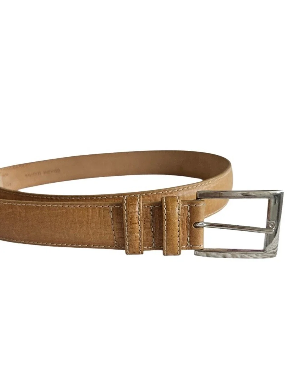 Mario Hernandez Men's Tan Leather Belt with Silver Buckle